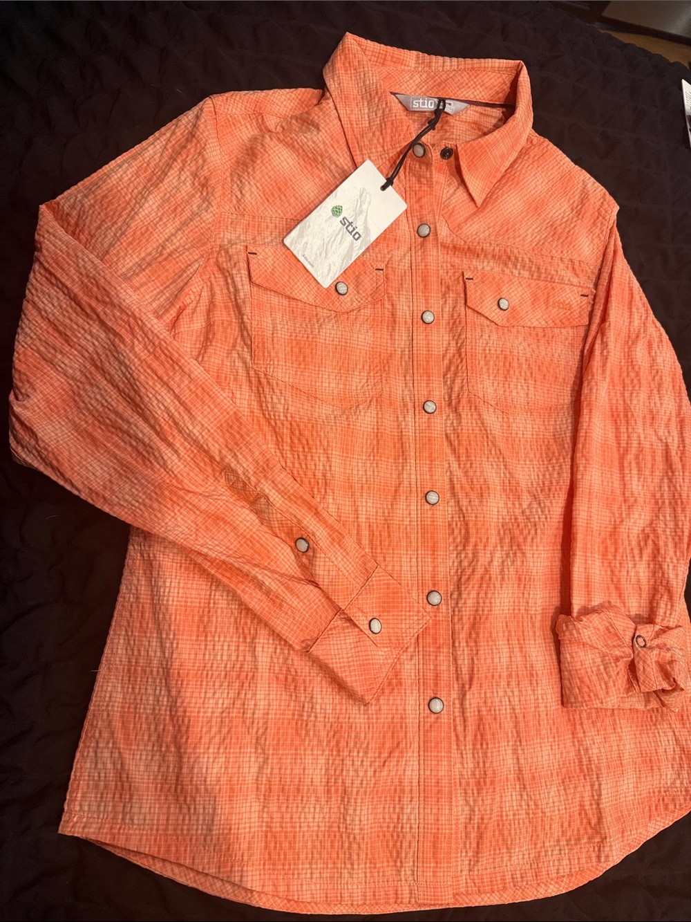 Stio Women’s Eddy Coast LS Shirt, Ember Plaid, Small